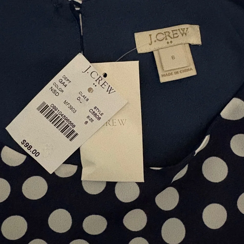 J.Crew Navy White‎ Polka Dot Short Sleeve Shift Dress Size 6 NWT